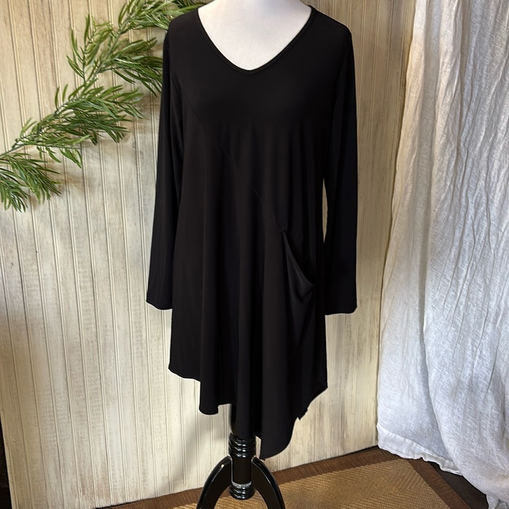 Sun Kim Tunic Top/Dress Front Pockets, Black, XS, Wrinkle-free, Long Sleeves